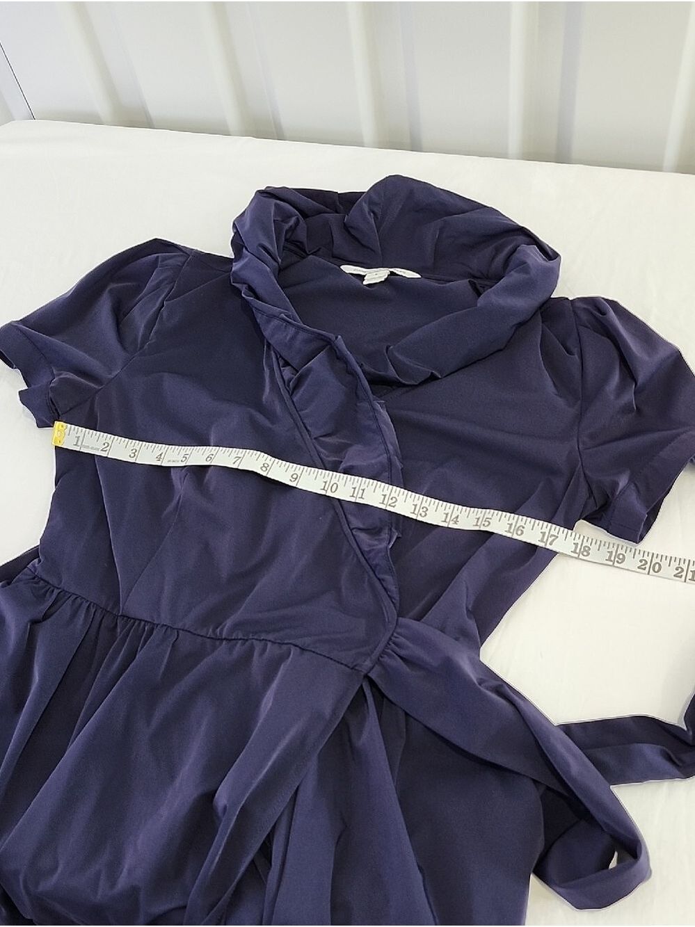 Diane Von Furstenberg Womens Bethania Navy Ruffle Collar Wrap Mini Dress Size 8 - Picture 6 of 8